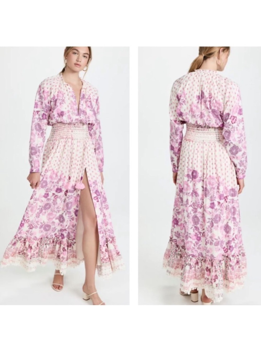 HEMANT & NANDITA Suki Maxi Dress Pink Floral Lace Boho Romantic Cottagecore S - Picture 6 of 13